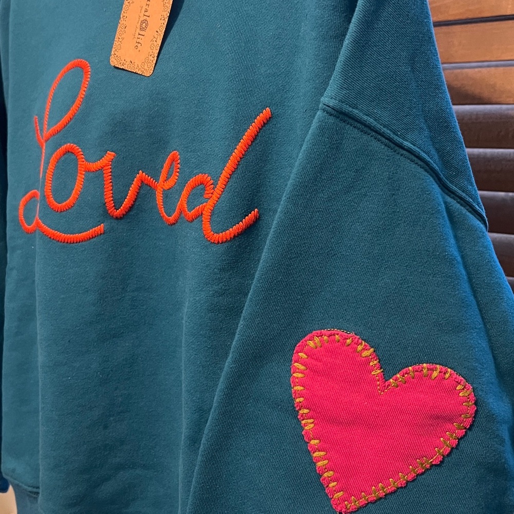 NATURAL LIFE Teal Sweatshirt with Orange and Pink Accents - Picture 3 of 4